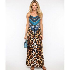 Leopard tribal split maxi dress new